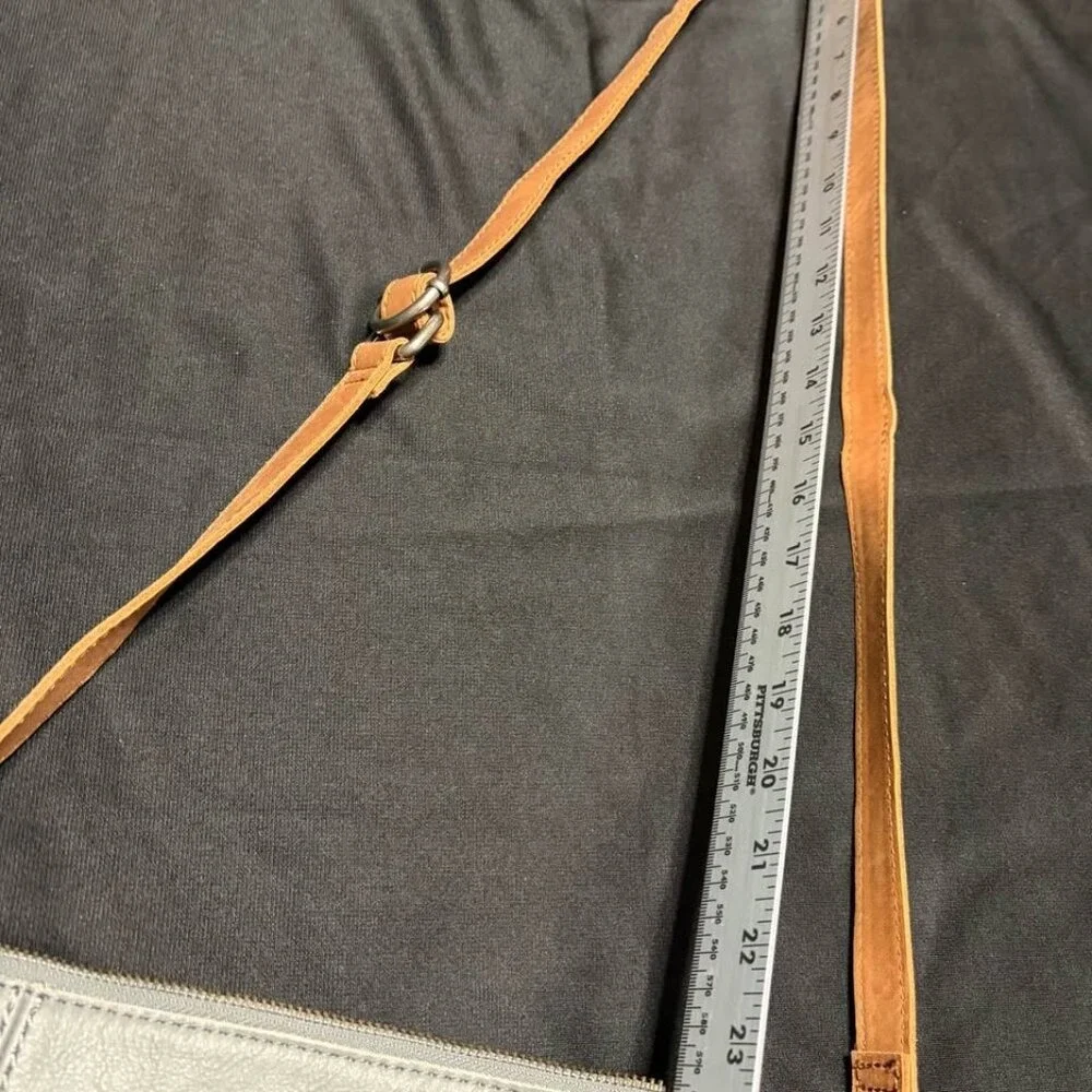 The Sak Ashland Genuine Leather Crossbody Bag Grey and Tan Leather Large EUC